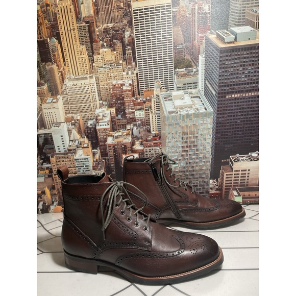 Dockorio  Brown Brogue Leather Derby Zip Ankle Dress Boots Men Size 9 main image 8